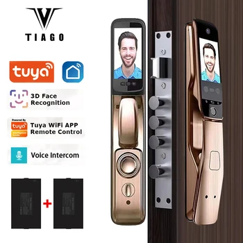 WiFi Tuya APP Διπλή Οθόνη 3D Αναγνώρισης Προσώπου Έξυπνη Κλειδαριά Πορτών Ενδοσυνεννοήσεων Φωνής Υψηλό Quanlity Με τη Κάμερα, Αυτόματη Κλειδαριά Πορτών