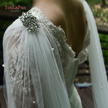YouLaPan G79 Νυφική Φτερά Πέπλο 2pc Γάμο Cape Πέπλο Λευκό Μπολερό Γυναίκα Κόμμα Στρας Γάμος Συν Μέγεθος Μανίκια για το Φόρεμα