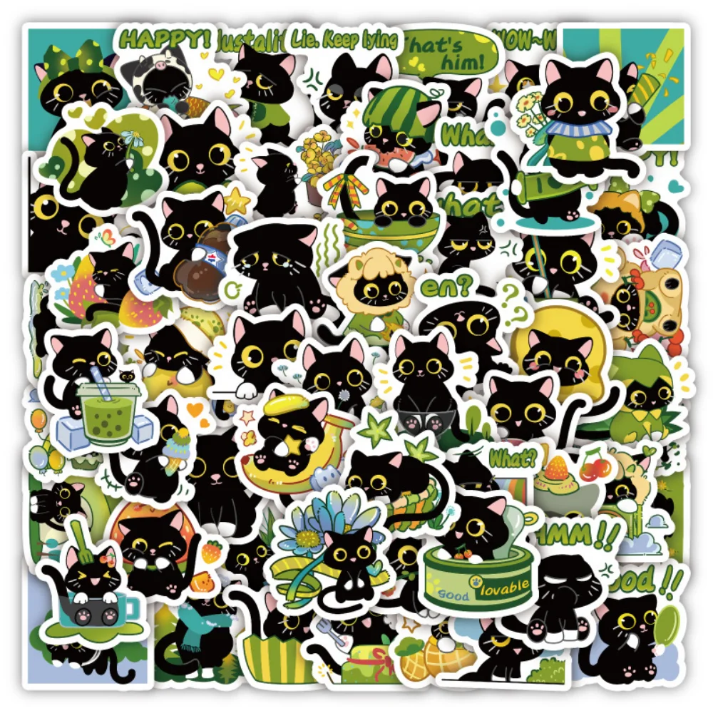 10/60Pcs Χαριτωμένο Μαύρη Γάτα Κινούμενων σχεδίων Ζώων, Γκράφιτι, Αδιάβροχη Αυτοκόλλητη ετικέττα Δημιουργική Διακόσμηση Μόδας PersonalityDecorationWholesale