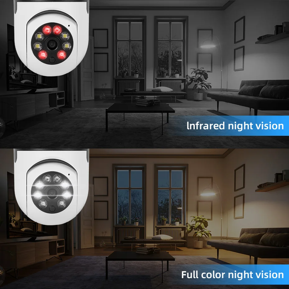 1080P E27 Βολβός Κάμερα 2.4 G WIFI παρακολούθησης Αυτόματες Ακολουθώντας το Πλήρες Χρώμα CCTV Νυχτερινής Όρασης PTZ Εσωτερική Ασφάλεια οργάνων Ελέγχου