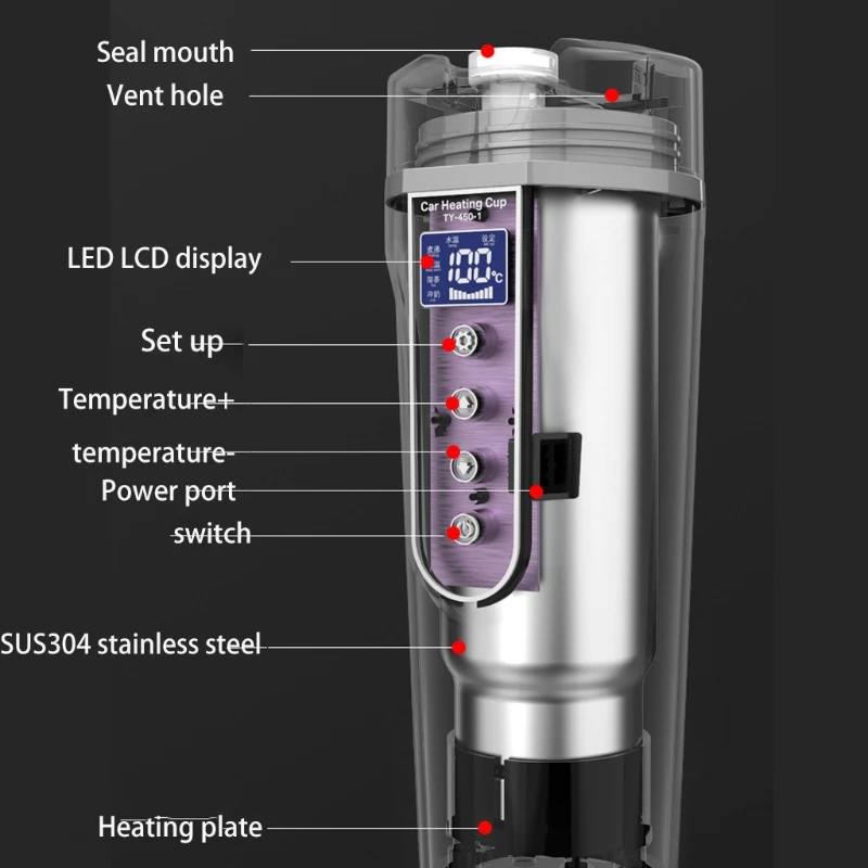 12V 24V Φορητός Θέρμανσης Αυτοκινήτων Φλυτζανιών Ανοξείδωτου Νερό ζεστό Μπουκάλι Αυτοκίνητο Βραστήρας για Καφέ Κούπα Θερμοκρασία Επίδειξης LCD DropShipping