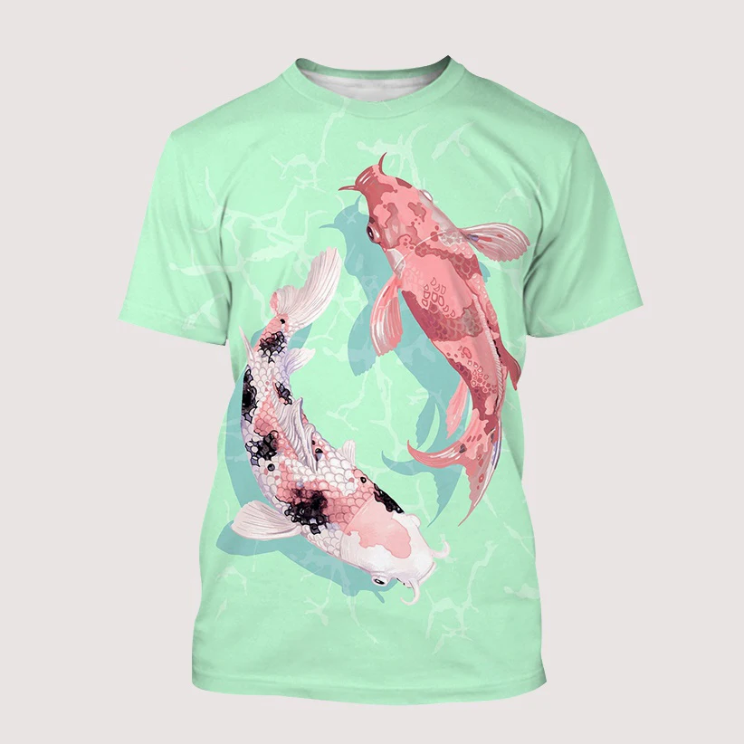 2022 Τυχερός T-Shirts Koi Ψάρια Art 3D Εκτύπωσης Streetwear τους Άνδρες και τις Γυναίκες της Μόδας O-Λαιμό Μεγάλου μεγέθους Μπλούζα Harajuku Παιδιά Tees Μπλούζες Ρούχα