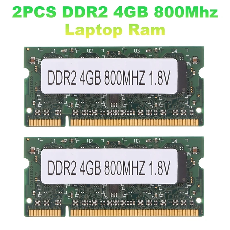 2PCS DDR2 4GB 800Mhz Laptop Ram PC2 6400 2RX8 200 Καρφίτσες SODIMM Για Intel AMD Μνήμη Lap-top