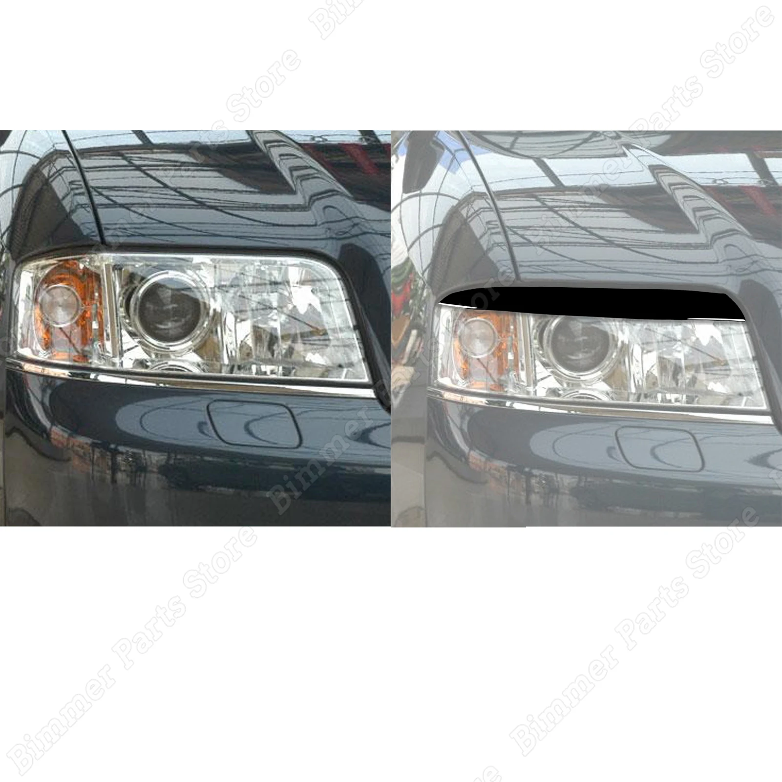 2pcs γυαλιστερό Μαύρο Προβολέων Αυτοκινήτων Φρύδια Βλέφαρο Καλύπτει Περιποίησης Αυτοκόλλητα Για Audi A6 C6 4F 2004 2005 2006 2007 2008 2009 Αξεσουάρ