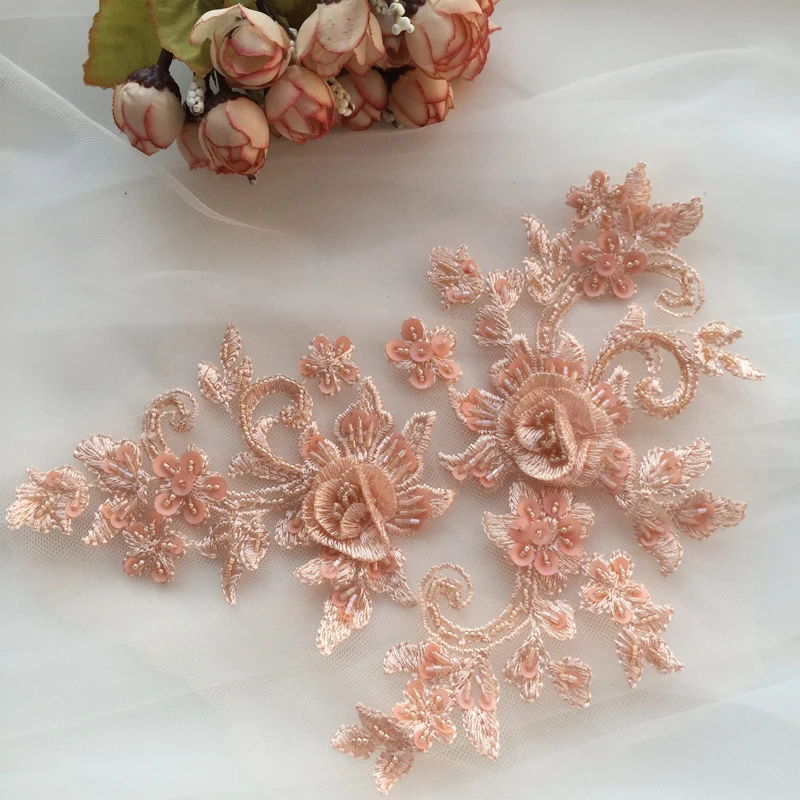 4Pieces/2Pair Πολύχρωμη DIY Χειροποίητα διακοσμημένα με Χάντρες Απλικέ Λουλούδι Μπαλωμάτων Γάμου Αξεσουάρ Φόρεμα Δαντελλών τα Ρούχα Επιδιόρθωσης RS2048