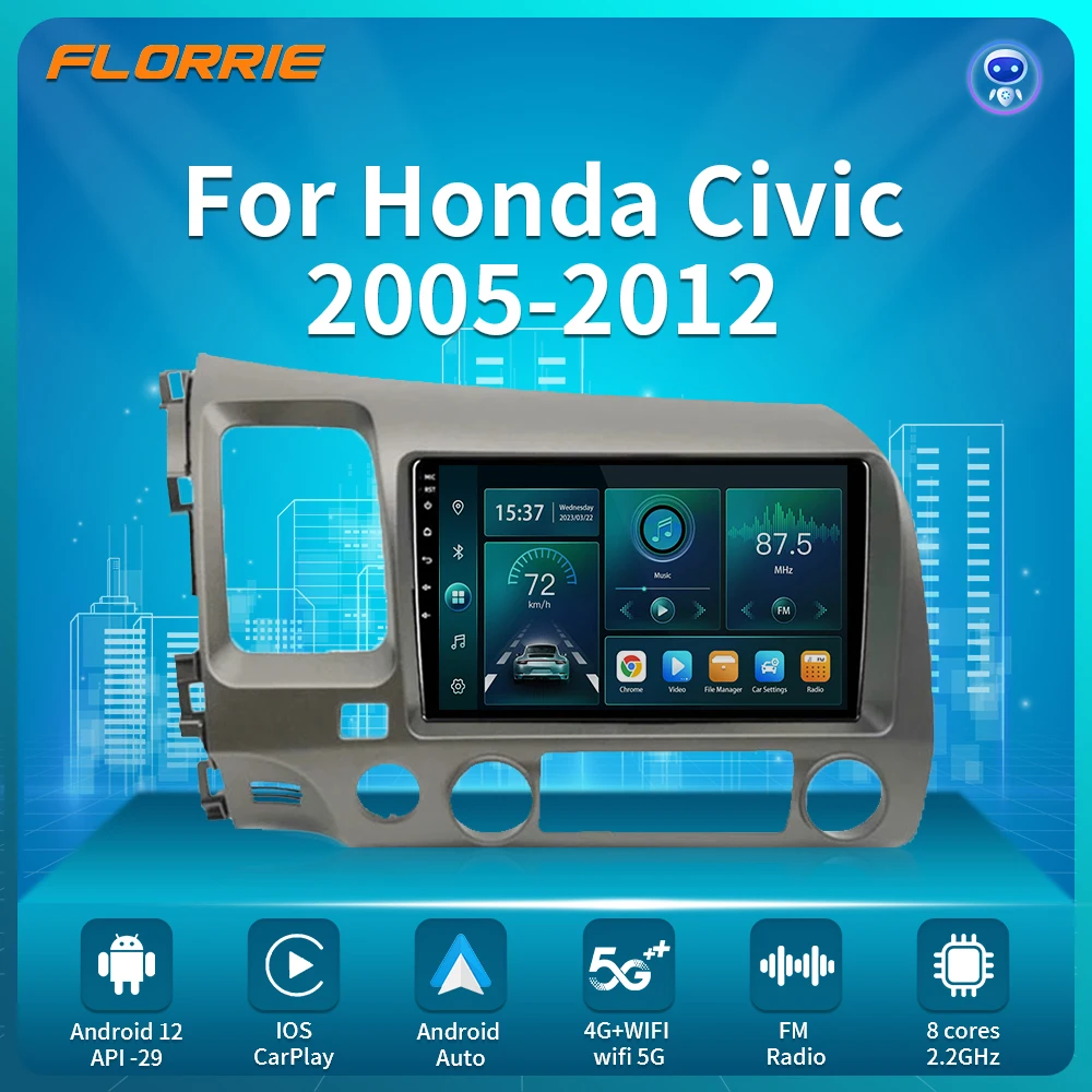 AI Φωνή Carplay Ραδιοφώνων Αυτοκινήτου Για Honda Civic 2005-2012 Multimedia video Player για το Android Auto 4G ΠΣΤ 2 din autor WIFI Επικεφαλής Μονάδα DVD