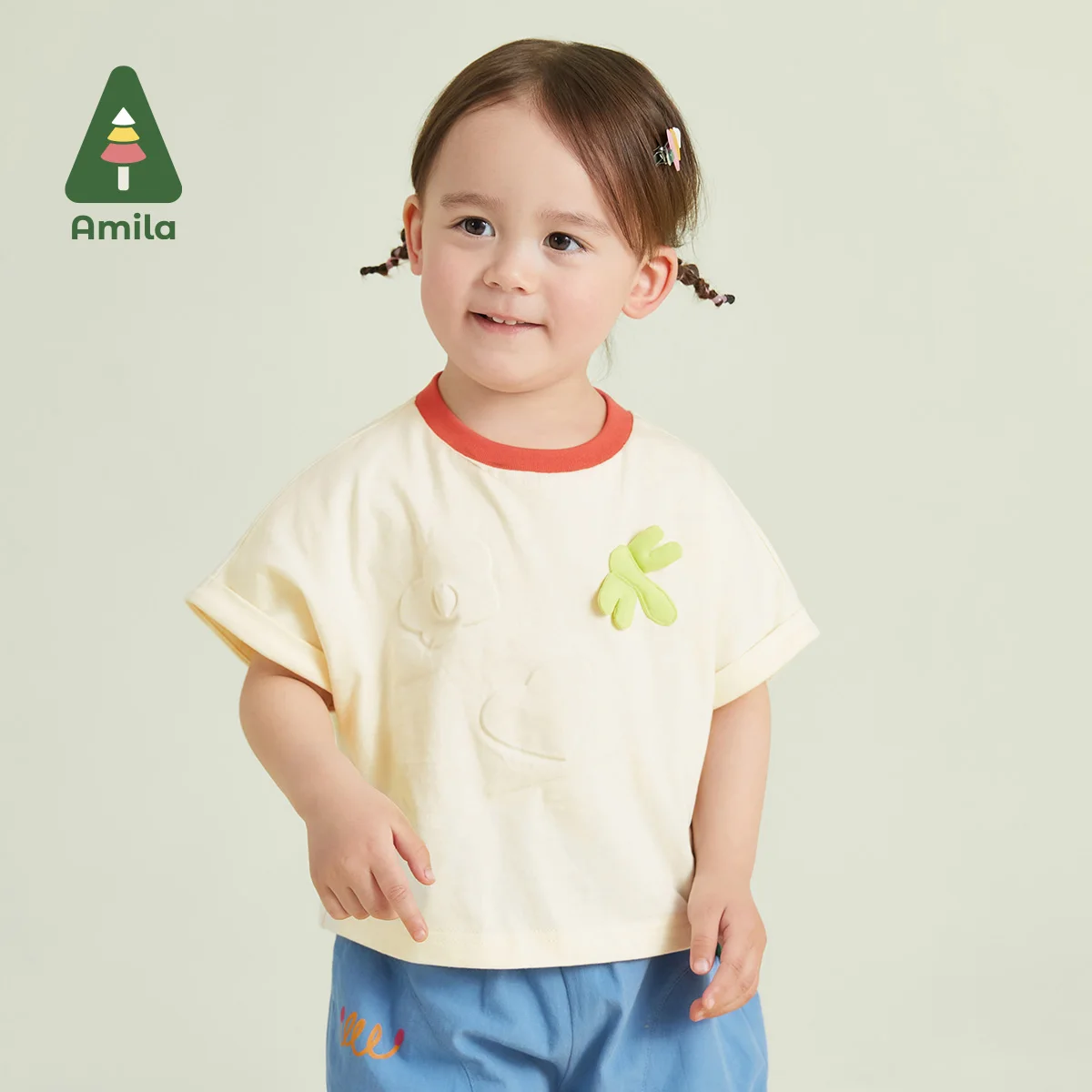 Amila Μωρό Κορίτσι T-Shirt 2023 Καλοκαίρι Νέα 100% Βαμβάκι Κορυφές Γράμματα Τ Μικρών Παιδιών Ρούχα Παιδικά Ρούχα Χαριτωμένο Κοντό Μανίκι 0-6 Ετών