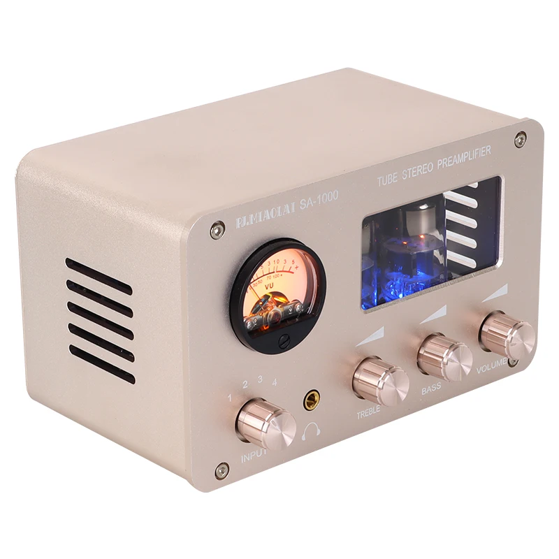 Audiophile ενισχυτή 4-input 2-παραγωγή υψηλής ΠΙΣΤΌΤΗΤΑΣ Προενισχυτή με Ενσωματωμένο VU Επίπεδο Μετρητή Υψηλό-bass Ρύθμιση Ενισχυτή Ακουστικών