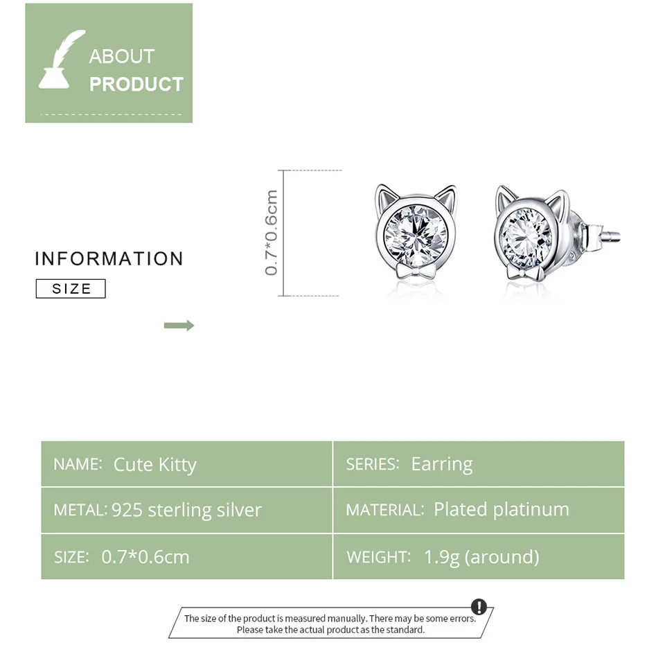 bamoer Χαριτωμένο Γάτα Stud Σκουλαρίκια για τις Γυναίκες 925 εξαιρετικά Ασημένια Μινιμαλιστικό Ζώο Αυτί Δέσμευση Δήλωση Κοσμήματα SCE899