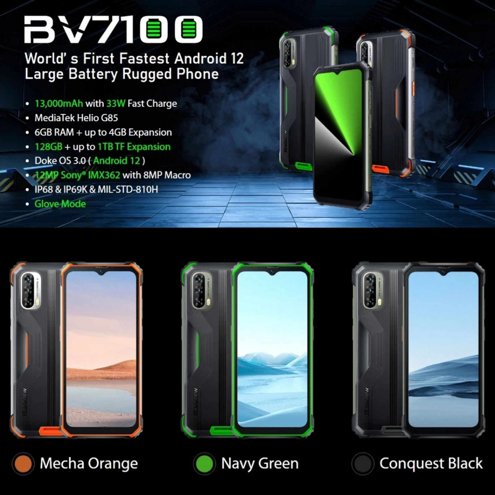 Blackview BV7100 Android 12 Τραχύ Αδιάβροχο Smartphone 6.583