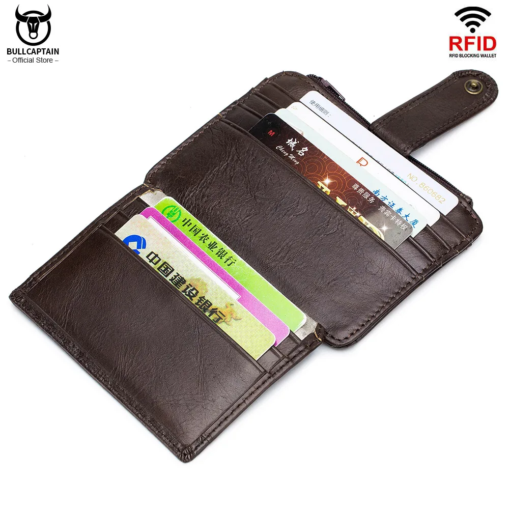 BULLCAPTAIN Γνήσιο Δέρμα RFID Κλείδωμα Φερμουάρ Κάτοχος της Κάρτας Πιστωτική κάρτα Πορτοφόλι Μίνι Λεπτό Πορτοφόλι Καρτών & Id τους Κατόχους Επιχείρησης