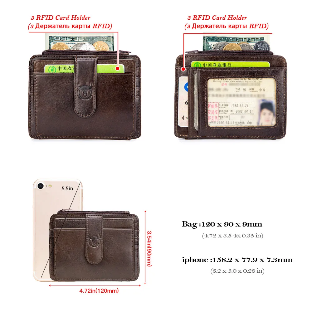 BULLCAPTAIN Γνήσιο Δέρμα RFID Κλείδωμα Φερμουάρ Κάτοχος της Κάρτας Πιστωτική κάρτα Πορτοφόλι Μίνι Λεπτό Πορτοφόλι Καρτών & Id τους Κατόχους Επιχείρησης