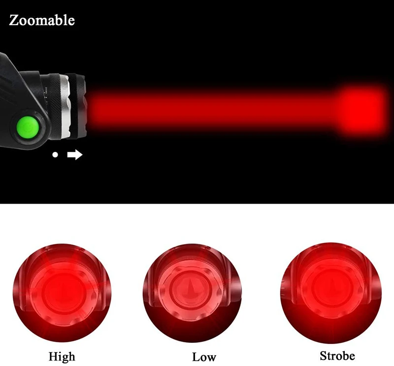 C2 670nM Κόκκινο Φως Ακτίνων Προβολέα Κυνήγι Zoomable ΟΔΗΓΗΜΈΝΟΣ Προβολέας 3 Τρόποι Φωτισμού Ανθεκτικό στο Νερό Τρέχει Πεζοπορίας Στρατοπέδευσης Ανάγνωση
