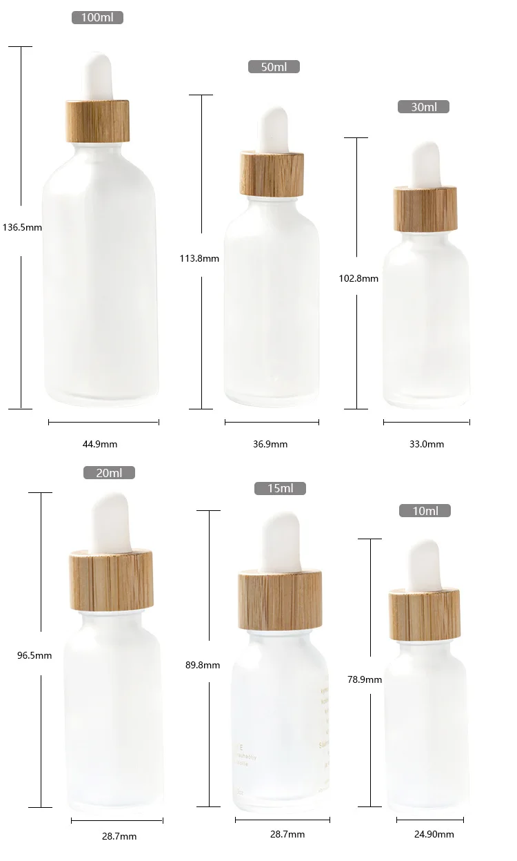 Dropper Μπουκάλια Ουσιαστικού Πετρελαίου για το Καλλυντικό Φροντίδας Δέρματος 5ML-100ML Σιφώνιο Γυαλιού Εμπορευματοκιβώτιο Συσκευασίας Σταγονόμετρο Μπουκάλι με το Καπάκι Μπαμπού