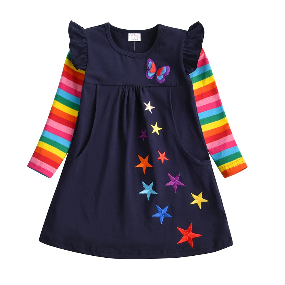DXTON Κορίτσι Casual Φόρεμα Βαμβακιού Παιδιών Φορέματα Μακρύ Μανίκι Ευθεία Φόρεμα για την Άνοιξη, Φθινόπωρο, τα Παιδιά Κοστούμια Κινούμενων σχεδίων Παιδιών Ρούχα