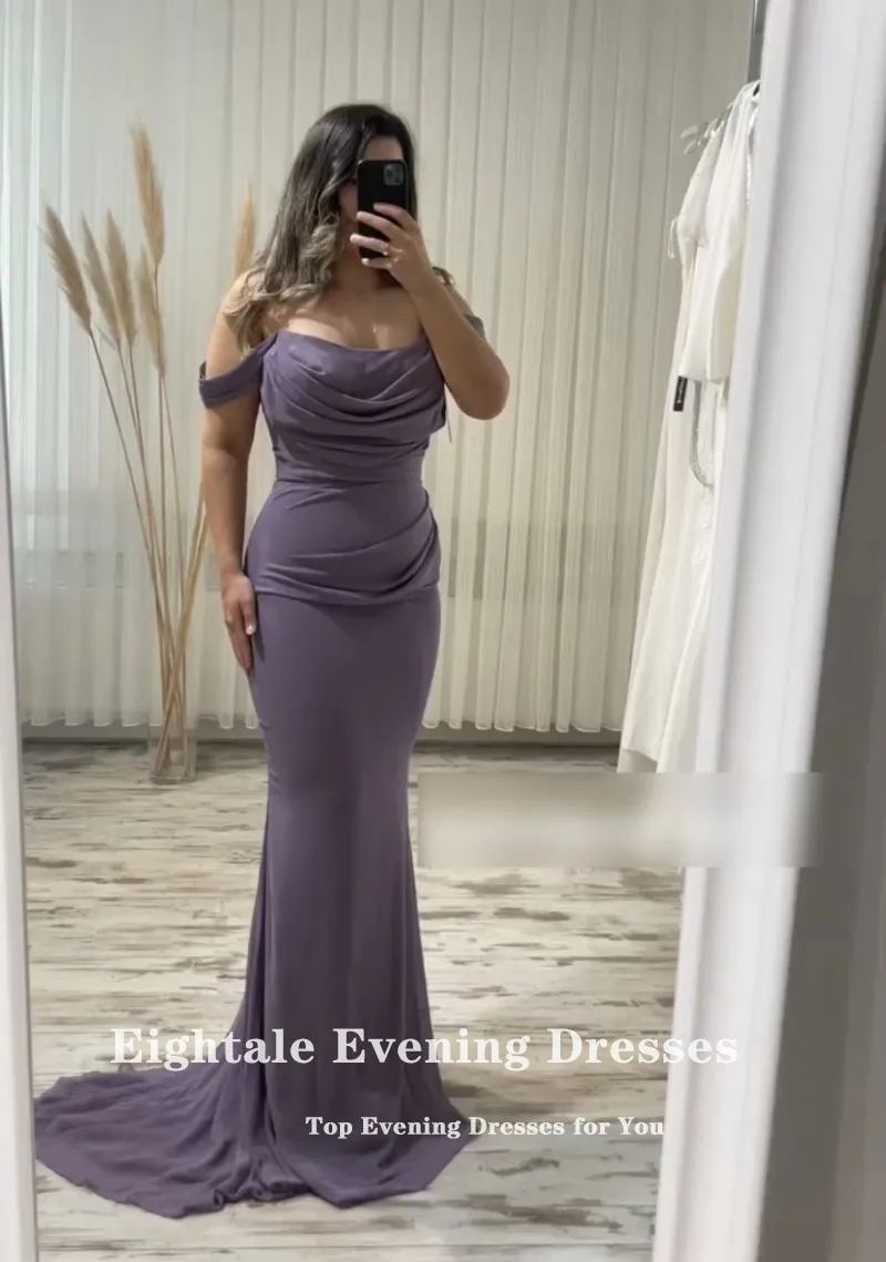 Eightale Μωβ Βραδινό Φόρεμα για τη δεξίωση Γάμου Σιφόν Από τον Ώμο αραβικά Appliques Γοργόνα Prom Φορέματα Διασημότητα Φόρεμα
