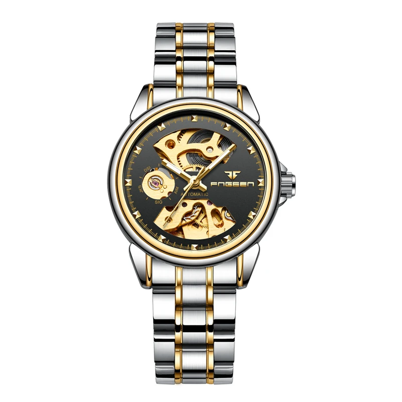 FNGEEN Πολυτέλειας εμπορικών Σημάτων Ρολογιών Γυναικών Αυτόματο Μηχανικό Ρολόι Κυρίες Σκελετών Χάλυβα Παλαιά Θηλυκό Φόρεμα Ρολόι Reloj Mujer