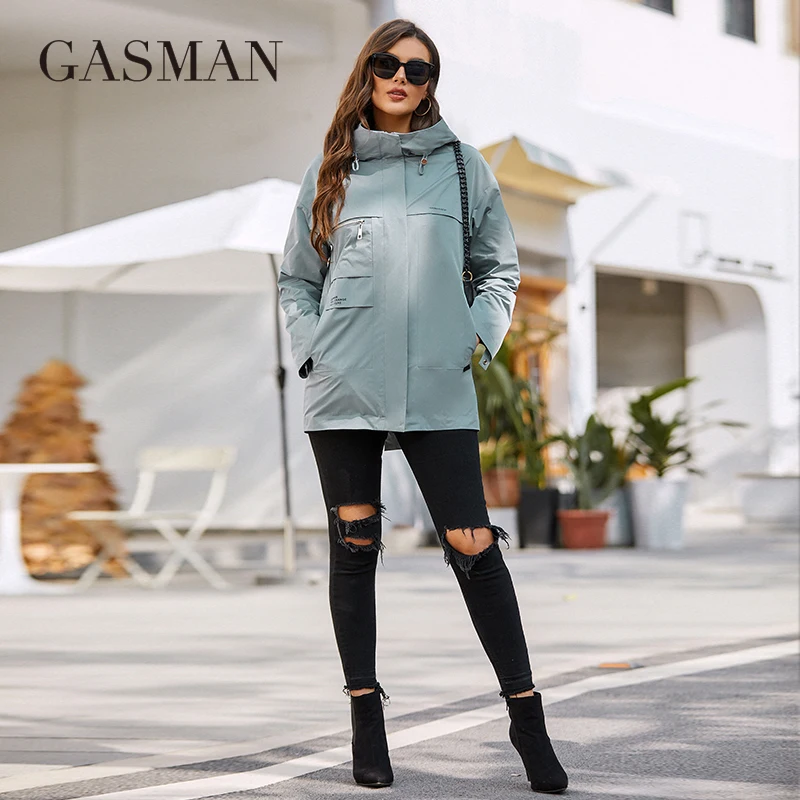 GASMAN το 2022 Νέα γυναικεία παλτό εκτύπωσης σύντομη Μόδας Περιστασιακά Αντιανεμικό μπουφάν με Κουκούλα σχέδιο Γυναίκες αντιανεμικό Outwear 8212