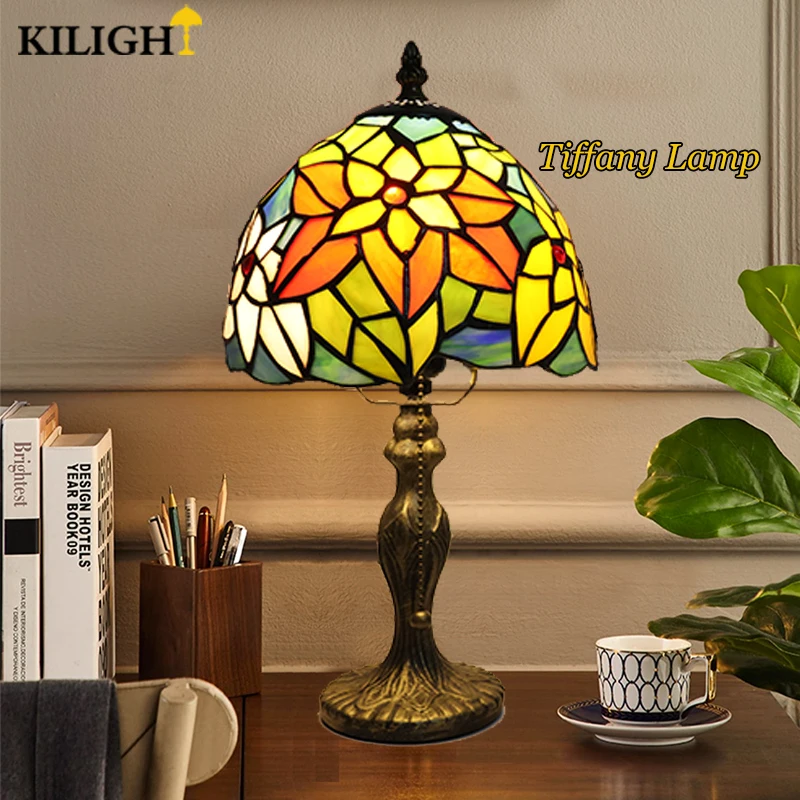 KiLight 20cm Tiffany Λαμπτήρας Ηλιέλαιο επιτραπέζιος Λαμπτήρας Γυαλιού Δώρα Φωτισμού Υπνοδωμάτιο Κομοδίνο Φως Ανάγνωσης Προσωπικότητα E27