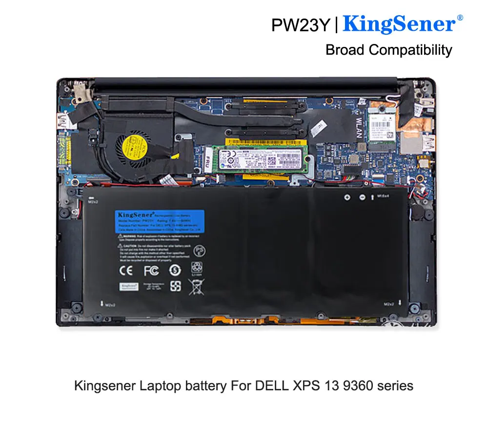 KingSener PW23Y Νέα Μπαταρία Lap-top Αντικατάστασης για τη DELL XPS 13 9360 Σειρά RNP72 TP1GT P54G 7.6 V 60WH