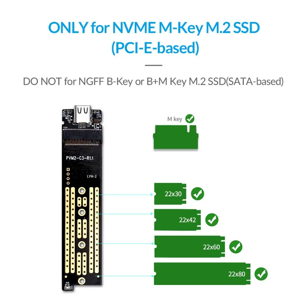 ORICO M2 SSD Περίπτωση NVME SSD Περίφραξη M. 2 to USB Type C Διαφανής Σκληρή Περίφραξη Drive για NVME PCIE NGFF SATA M/B για SSD Δίσκο