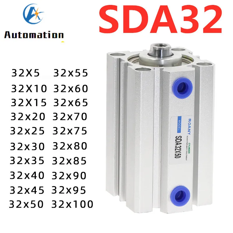 SDA Τύπος Άντεξε 32mm εγκεφαλικό επεισόδιο 5/10/20/25/30/40/50/55/60/65/100mm διπλής ενέργειας SDA32 compact αέρα πνευματικός κύλινδρος εμβόλων Θηλυκό