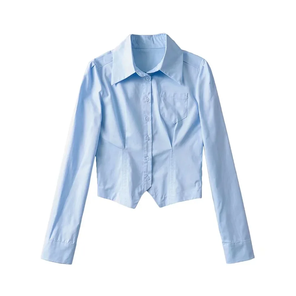 Slim Fit Γυναίκες Μπλούζες Μακρύ Μανίκι Σχέδιο Μπλούζα Ακανόνιστο Πουκάμισο 2022 Άνοιξη, Το Φθινόπωρο Κορυφές Ρούχα Τσέπες Blusa Feminina