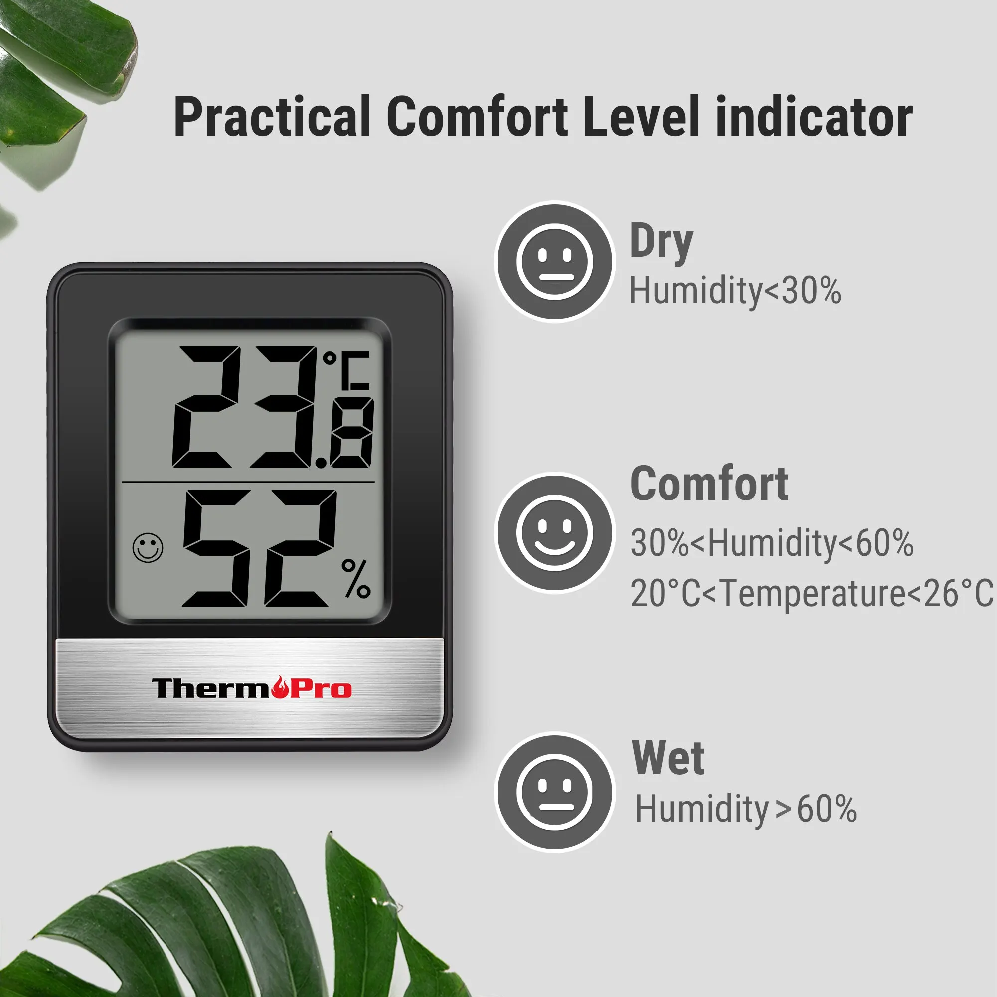 ThermoPro TP49 το Μικρό Μέγεθος Ψηφιακό Εσωτερικό Θερμόμετρο Υγρόμετρο Για Οικιακή Χρήση Με Δύο Χρώμα Μαύρο Και Λευκό