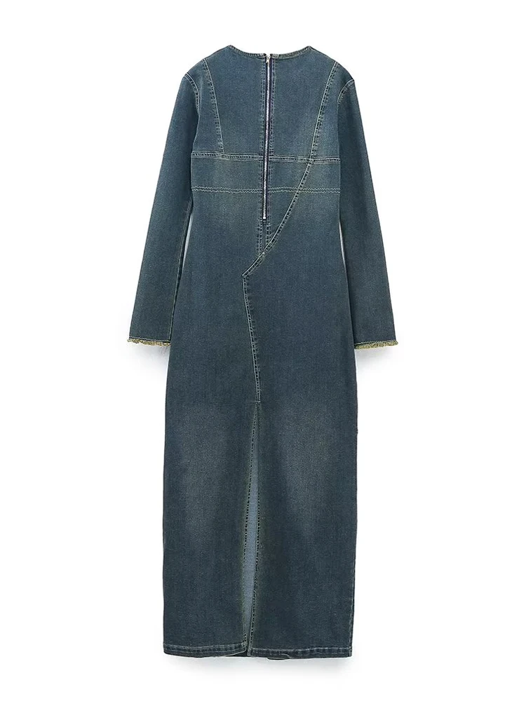 TRAF Μπλε Τζιν Φόρεμα Γυναίκα το Χειμώνα Φορέματα για τις Γυναίκες Το 2023 Θα Περιστασιακή Maxi Φόρεμα των Γυναικών Μακρύ Μανίκι Σχισμή Θηλυκό Φόρεμα
