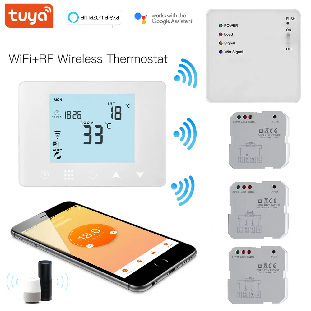 TUYA WiFi RF 6 σε 1 Ασύρματο Θερμοστάτη χώρου με Για το Λέβητα Αερίου/Νερού/Εδάφους, Θέρμανση Τηλεχειρισμού Ελεγκτής Θερμοκρασίας
