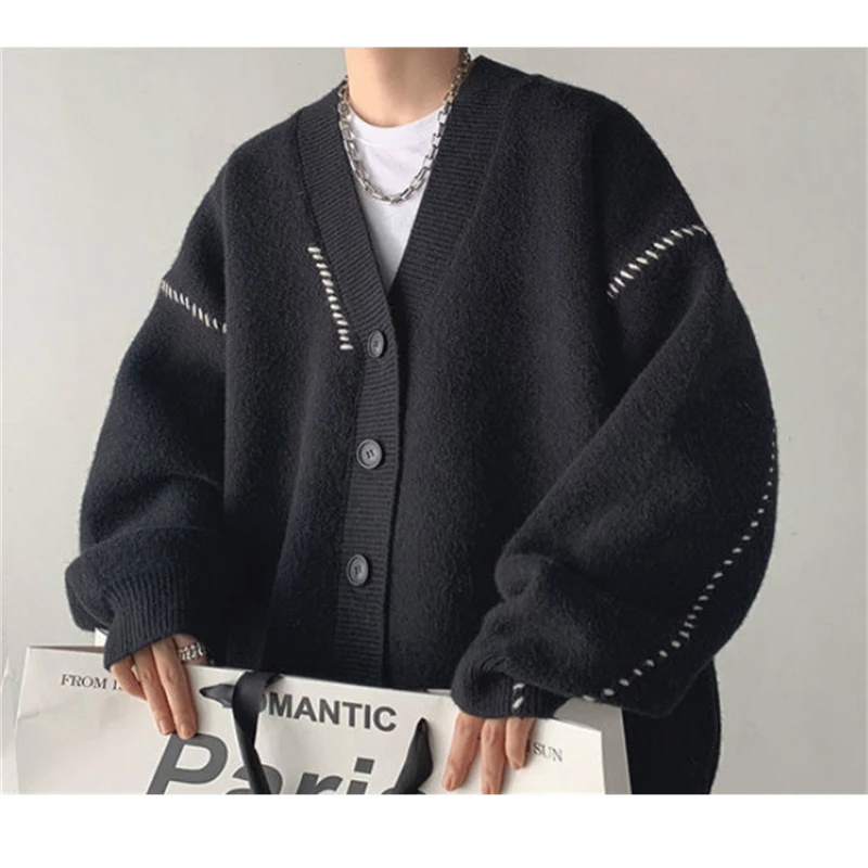 V-λαιμό Sweatercoats για τους Άνδρες κορέας Ζακέτες Casual μονόπετο Πλέκει το Πουλόβερ Φθινόπωρο Χειμώνας Νέο Χαλαρά Πλεκτά Άνθρωπος Ζακέτα