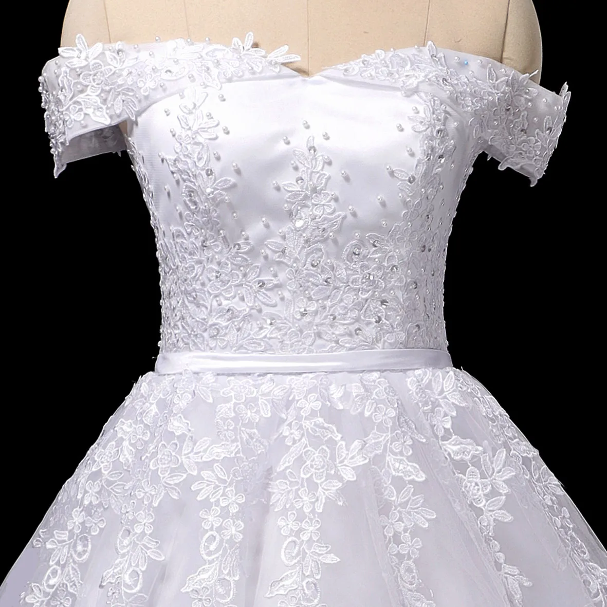 Vestido De Noiva Μαργαριτάρια Δαντελλών Γαμήλιων Φορεμάτων Ρόμπα Princess Γάμος Συν Μέγεθος Μακρύ Τραίνο Νυφικές Γαμήλιες Εσθήτες