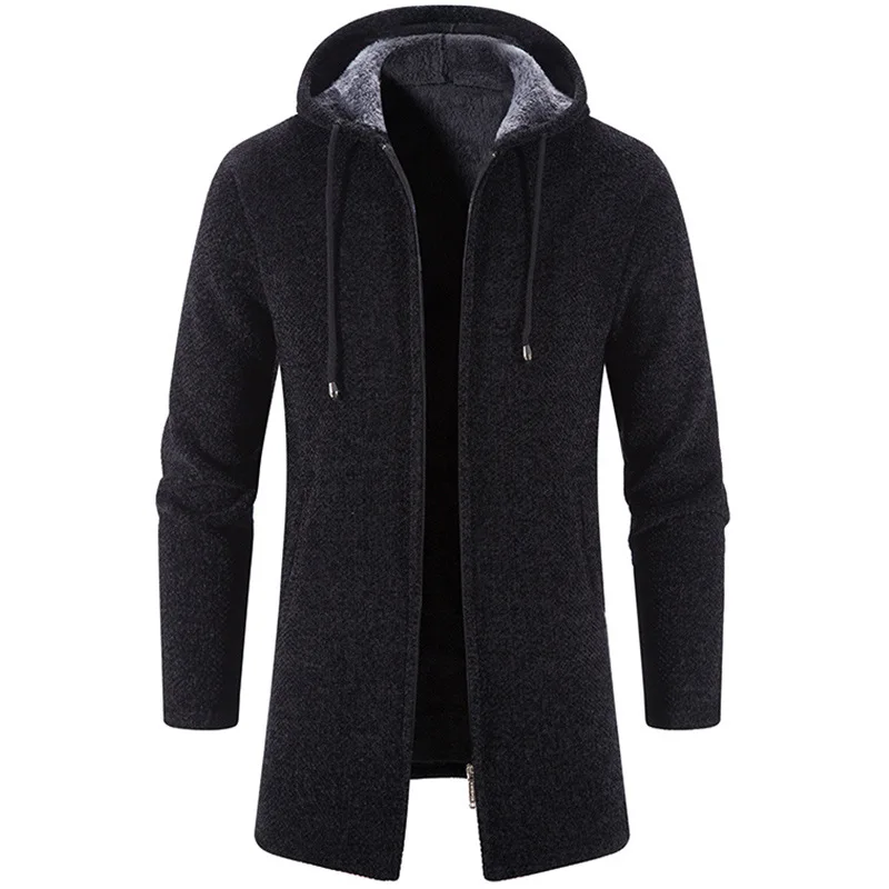 Άνδρες πουλόβερ παλτό το φθινόπωρο και το χειμώνα νέο θερμό φερμουάρ μέσο μήκος πουλόβερ ζακετών μόδας casual με κουκούλα άνετο πουλόβερ παλτό