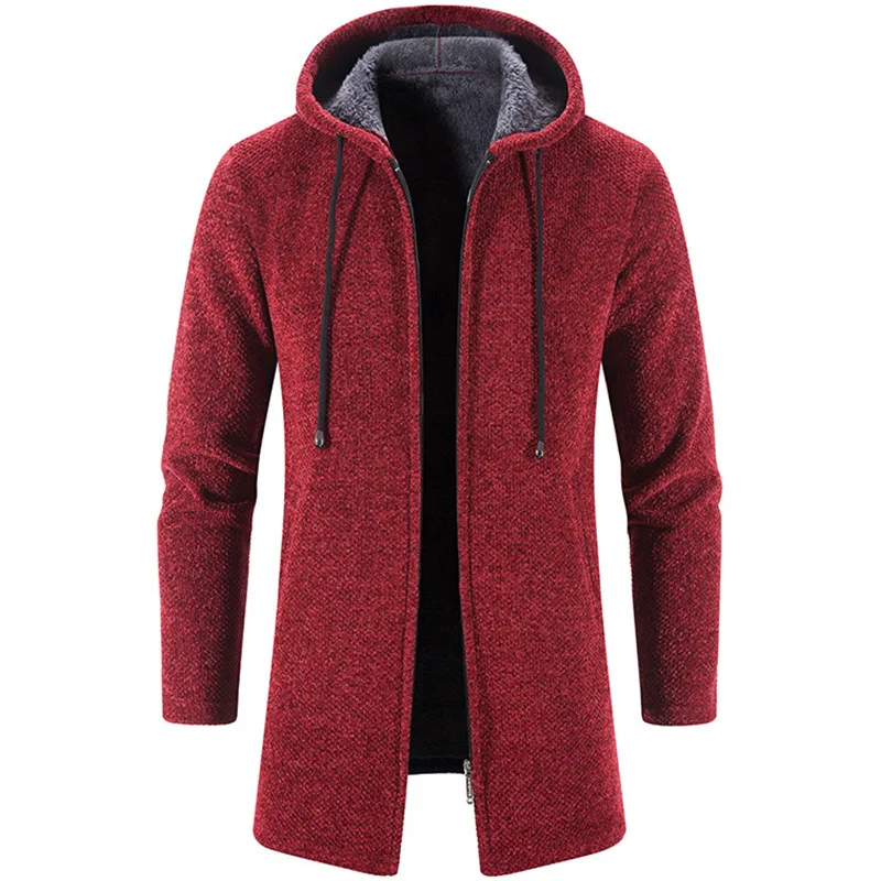 Άνδρες πουλόβερ παλτό το φθινόπωρο και το χειμώνα νέο θερμό φερμουάρ μέσο μήκος πουλόβερ ζακετών μόδας casual με κουκούλα άνετο πουλόβερ παλτό