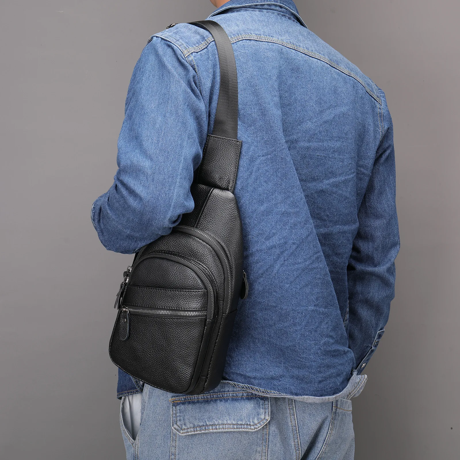 Άνδρες τσάντα τσάντα 100% Δέρμα Αγελάδας Τσάντες Ώμου Μόδα Τσάντα Crossbody Τσάντες θωρακική τσάντα για τα άτομα μαύρα πολυτελή τσάντα