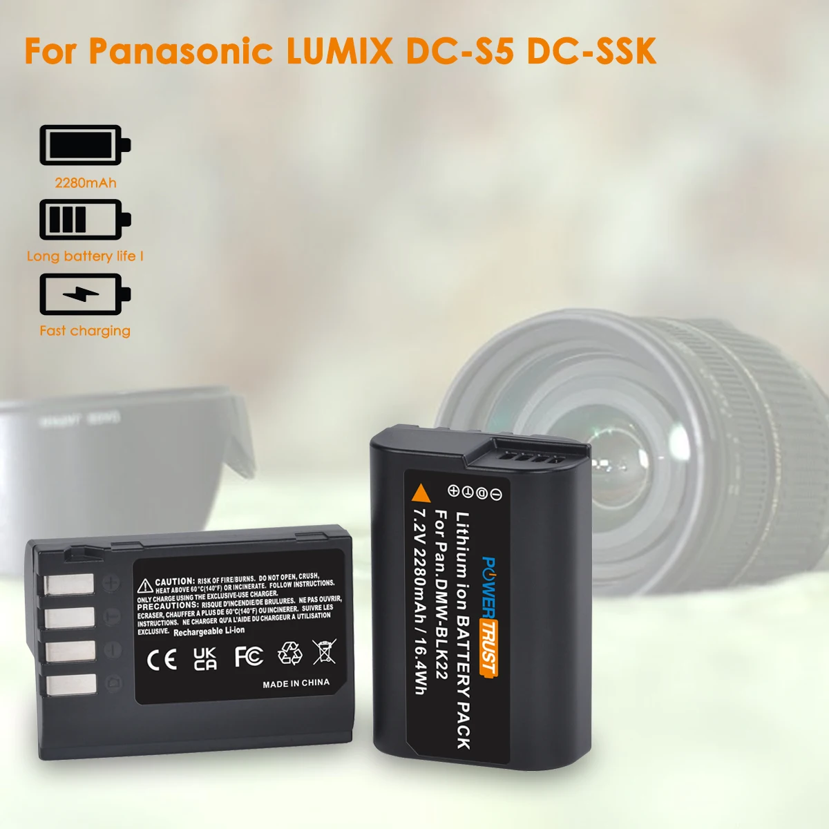 Αντικατάσταση Μπαταριών / Διπλός Κόλπος Μπαταρία Φορτιστής για Panasonic DMW-BLK22 και Lumix DC-S5, GH6, GH5 II, DC-S5KK Ψηφιακές Φωτογραφικές μηχανές