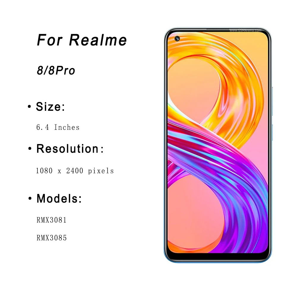 Αρχικά Για Realme 8 4G RMX3085 Digitizer Οθόνης Αφής Επίδειξης LCD Για Realme 8 Pro RMX3081 LCD Με το Πλαίσιο για Αντικατάσταση Μέρους