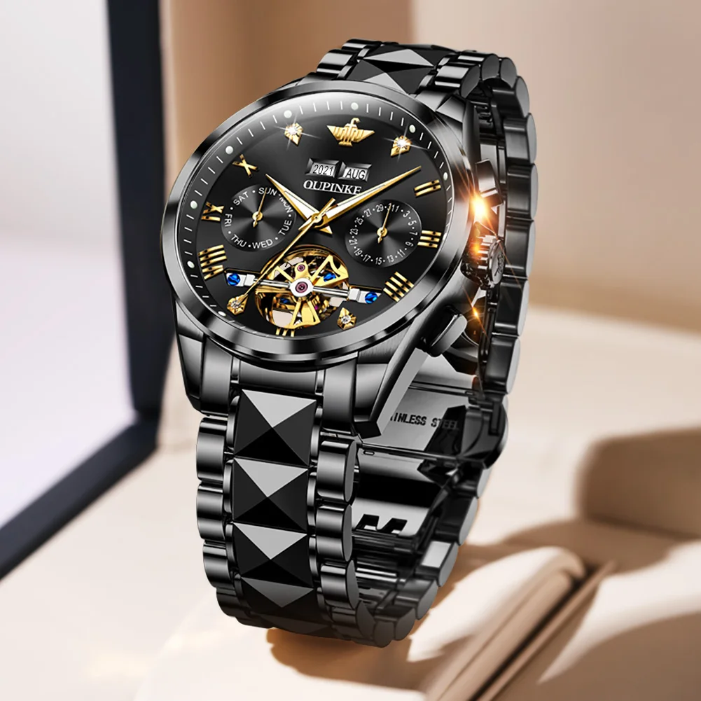 Αρχική OUPINKE Πολυτελή Αυτόματο Ρολόι για τους Άνδρες Μηχανική Κρύσταλλο Ζαφείρι Αδιάβροχο Μόδας Τοπ Εμπορικό σήμα Κοίλο Wristwatches