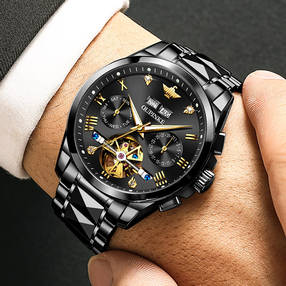 Αρχική OUPINKE Πολυτελή Αυτόματο Ρολόι για τους Άνδρες Μηχανική Κρύσταλλο Ζαφείρι Αδιάβροχο Μόδας Τοπ Εμπορικό σήμα Κοίλο Wristwatches