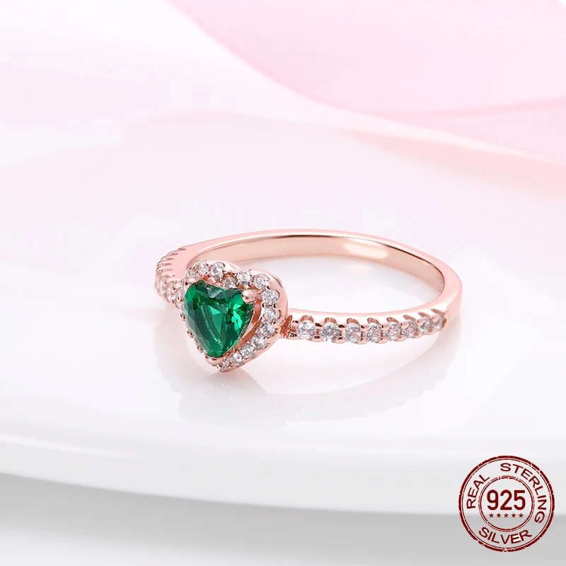 Αυθεντικό 925 Εξαιρετικό Ασημένιο Αφρώδη Ροζ Καρδιά Δαχτυλίδια του CZ για τις Γυναίκες, το Γάμο Δέσμευσης Αυξήθηκε Χρυσό Κρύσταλλο Δαχτυλίδι Κοσμήματος Πολυτέλειας