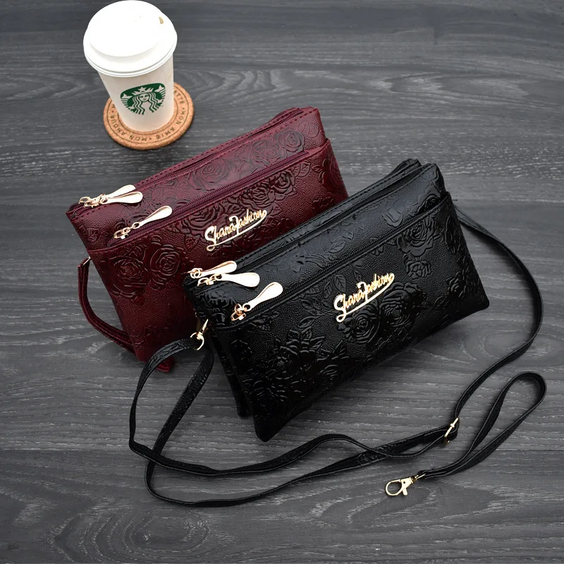 γυναικεία πορτοφόλι Τέσσερις φερμουάρ μεγάλη τσάντα συμπλεκτών 3D knurling Ρετρό δερμάτινη Τσάντα σάκος femme portfel damski βραχιόλι kadın τηλεφωνικών πορτοφολιών