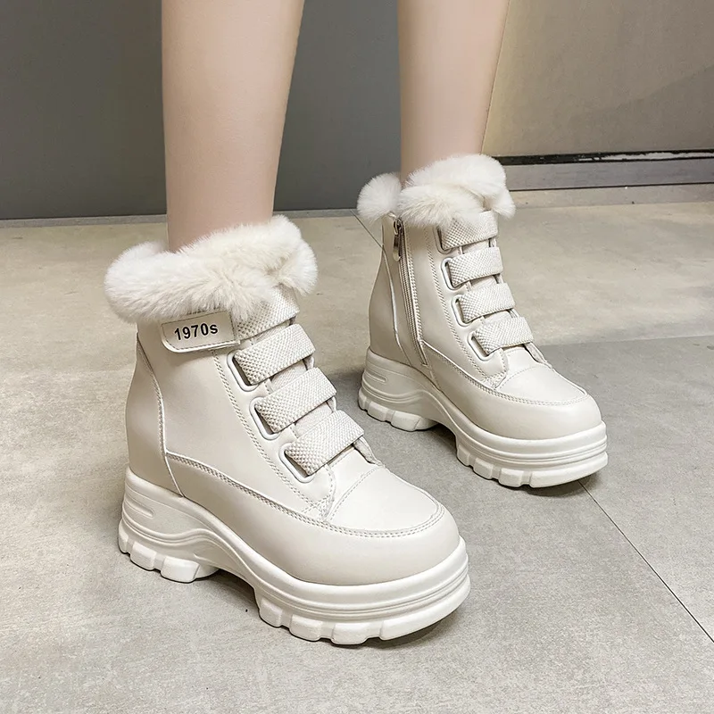 Γυναικών Γούνα Μπότες Χιόνι το Χειμώνα Χοντρό Πάτο Σύντομο Μπότες 7cm Τακούνια Στρογγυλό Toe Ζεστό Βελούδινα Πλατφόρμα Μπότες Μόδας Αιτιώδης Μποτάκια