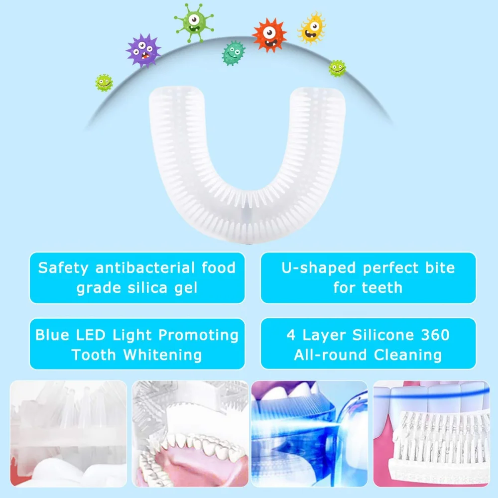 Ηχιτική Ηλεκτρική Οδοντόβουρτσα 360 Υπερηχητική Οδοντόβουρτσες USB Επαναφορτιζόμενη οδοντόβουρτσα για Ενήλικες Παιδί Δόντια που λευκαίνουν τη Μορφή του U