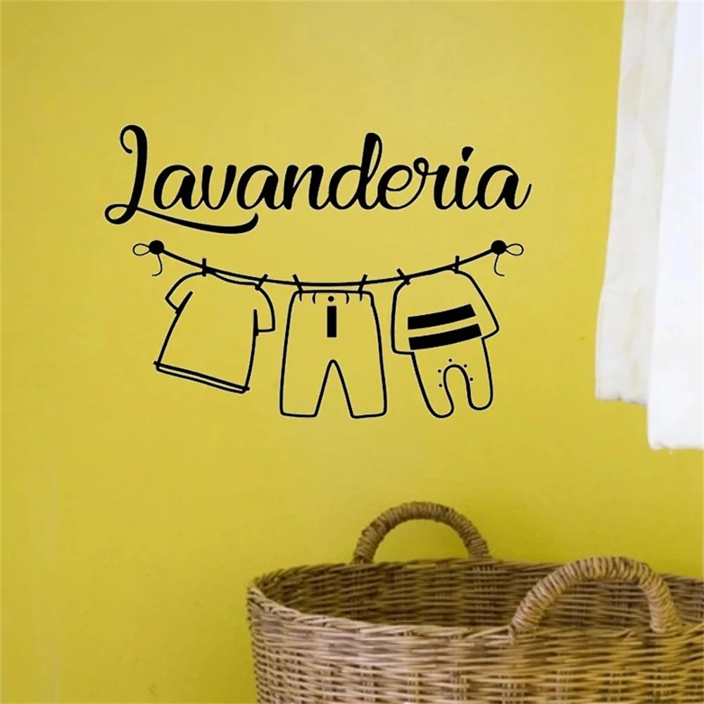 Ιταλικά Λέξεις Lavanderia Αυτοκόλλητη Ετικέττα Τοίχων Panni Stesi Τοίχος Decals Πλυντήριο Ρούχων Διακόσμηση Του Δωματίου Αδιάβροχο Αφαιρούμενη Ταπετσαρία