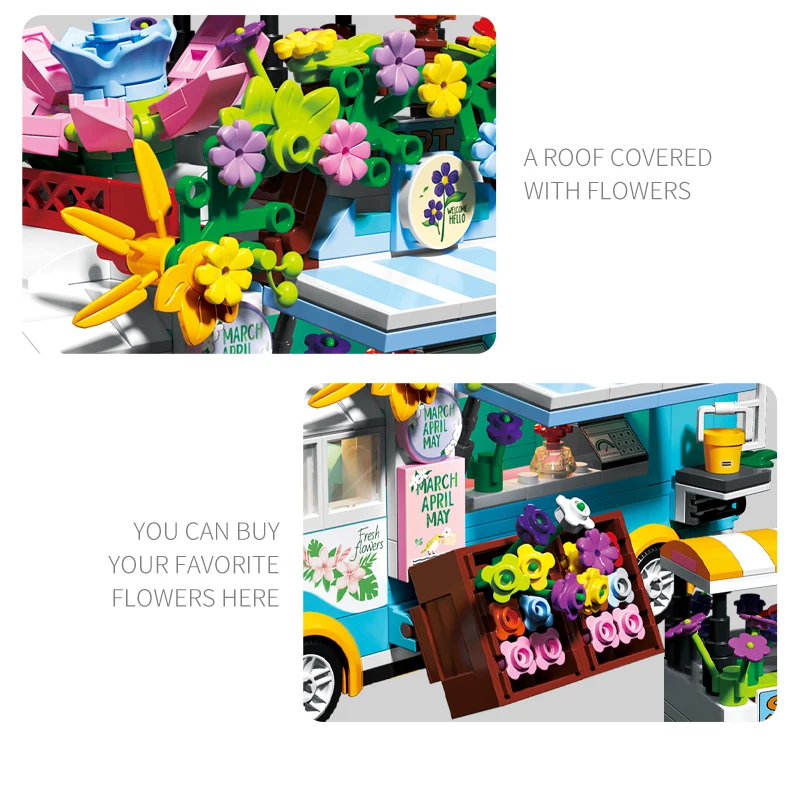 Μίνι Μέρη Της Πόλης Εκδρομή Με Λεωφορείο Φίλους Για Κάμπινγκ Αυτοκίνητο, Φορτηγό Τροφίμων Φορτηγό Flower Street Οικοδομικά Τετράγωνα Τούβλα Παιχνίδια Για Τα Κορίτσια Δώρα
