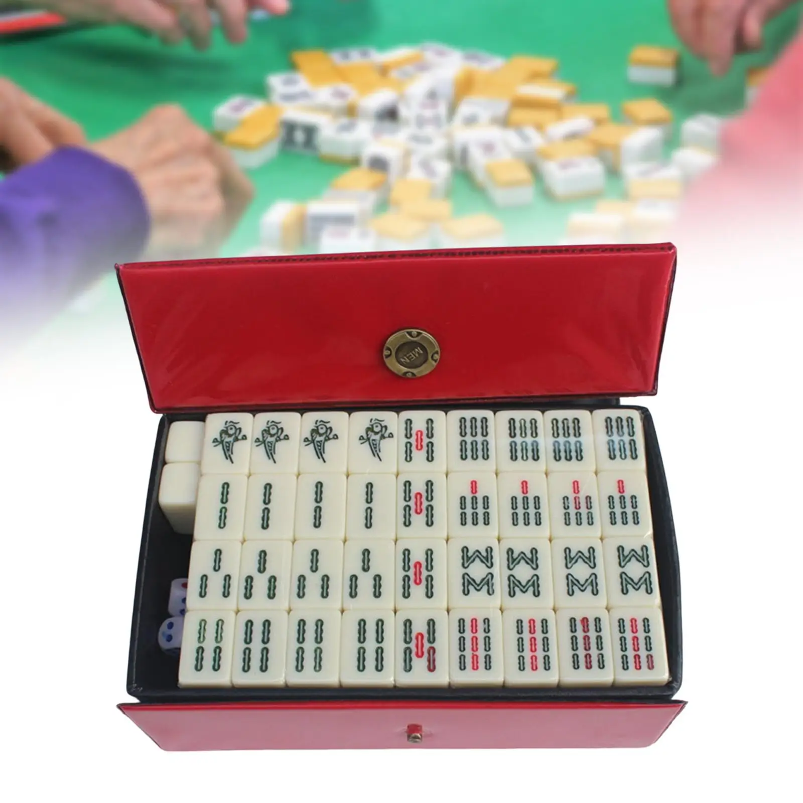 Μικρό Φορητό Κινέζικα Mahjong Σύνολο Επιτραπέζιο Παιχνίδι mahjong με το Κιβώτιο Αποθήκευσης Παραδοσιακά για το οικογενειακό παιχνίδι 144 Mahjong Πλακάκια