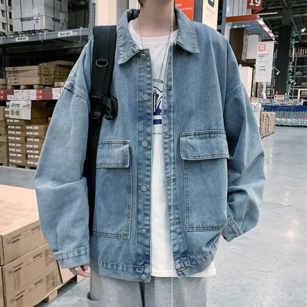 Μοντέρνα Συν Μέγεθος 3D Κοπή Αρσενικό Φθινόπωρο Χαλαρή εφαρμογή Πέτου Casual Τζιν Μπουφάν Streetwear Τζιν Outerwear Περιστασιακό Σακάκι