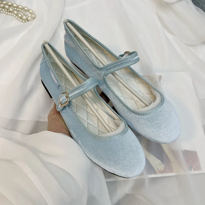 Μπαλαρίνες Παπούτσια για τις Γυναίκες 2023 Νέο Φθινόπωρο Καλοκαίρι Κορέας Μόδας Mary Jane Παπούτσια Στρογγυλό Toe Γυναικών Παπούτσια Βελούδο Μετάξι Μπαλαρίνες Παπούτσια των Γυναικών