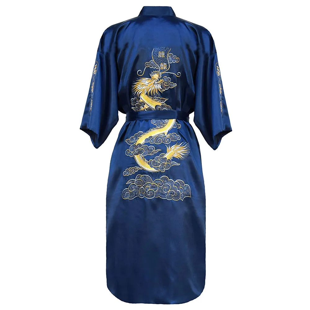 Μπουρνούζι κιμονό Φόρεμα Σπίτι Ρούχα ΣΥΝ ΜΈΓΕΘΟΣ 3XL Κινέζοι Κεντητικής Δράκος Ρόμπα Παραδοσιακό Αρσενικό Πιτζάματα Χαλαρά Nightwear