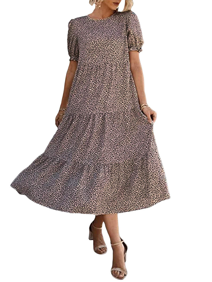 Οι γυναίκες Καλοκαιρινό Boho Floral Print Midi Νέο Φόρεμα Τυπωμένα Σιφόν Φόρεμα Μακρύ Μανίκι Κλιμακωτή Flowy Παραλία Casual Μακρύ Φόρεμα